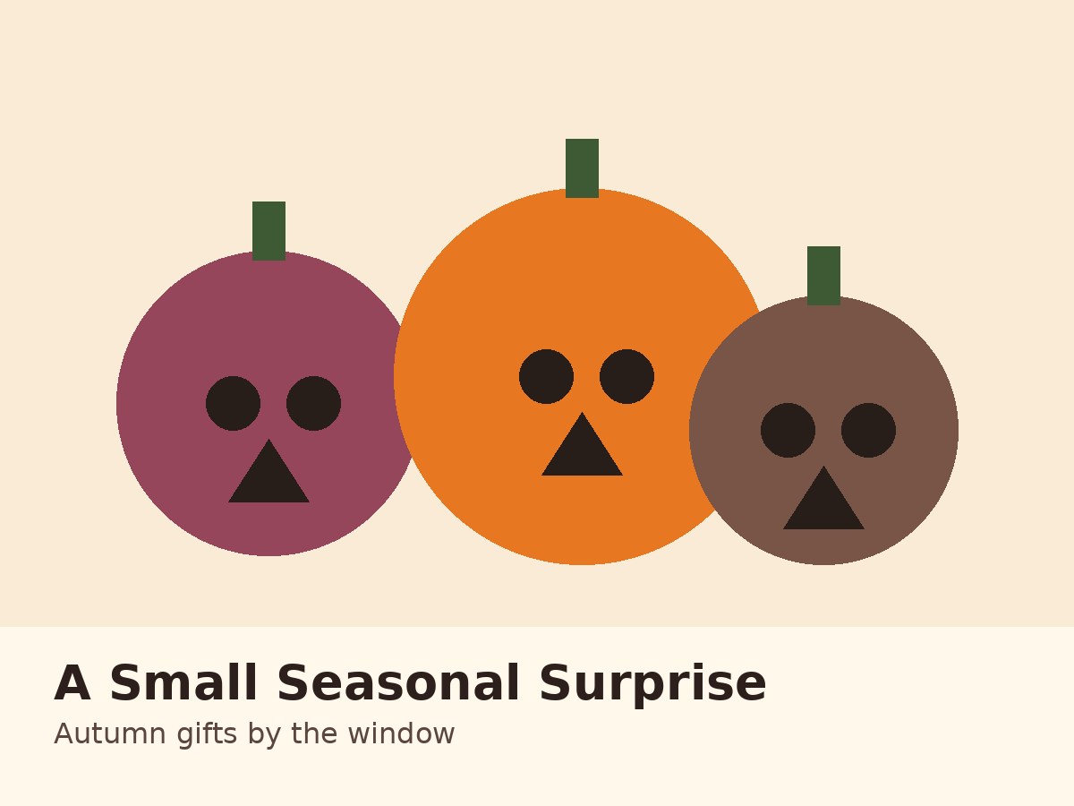 Illustrated autumn window scene with seasonal gifts